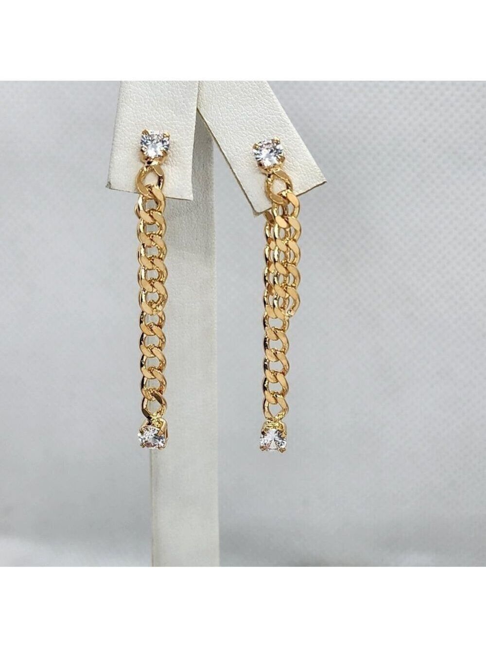 Brand New Brazilian 18k Gold Filled Cubic Link Dangle Earrings